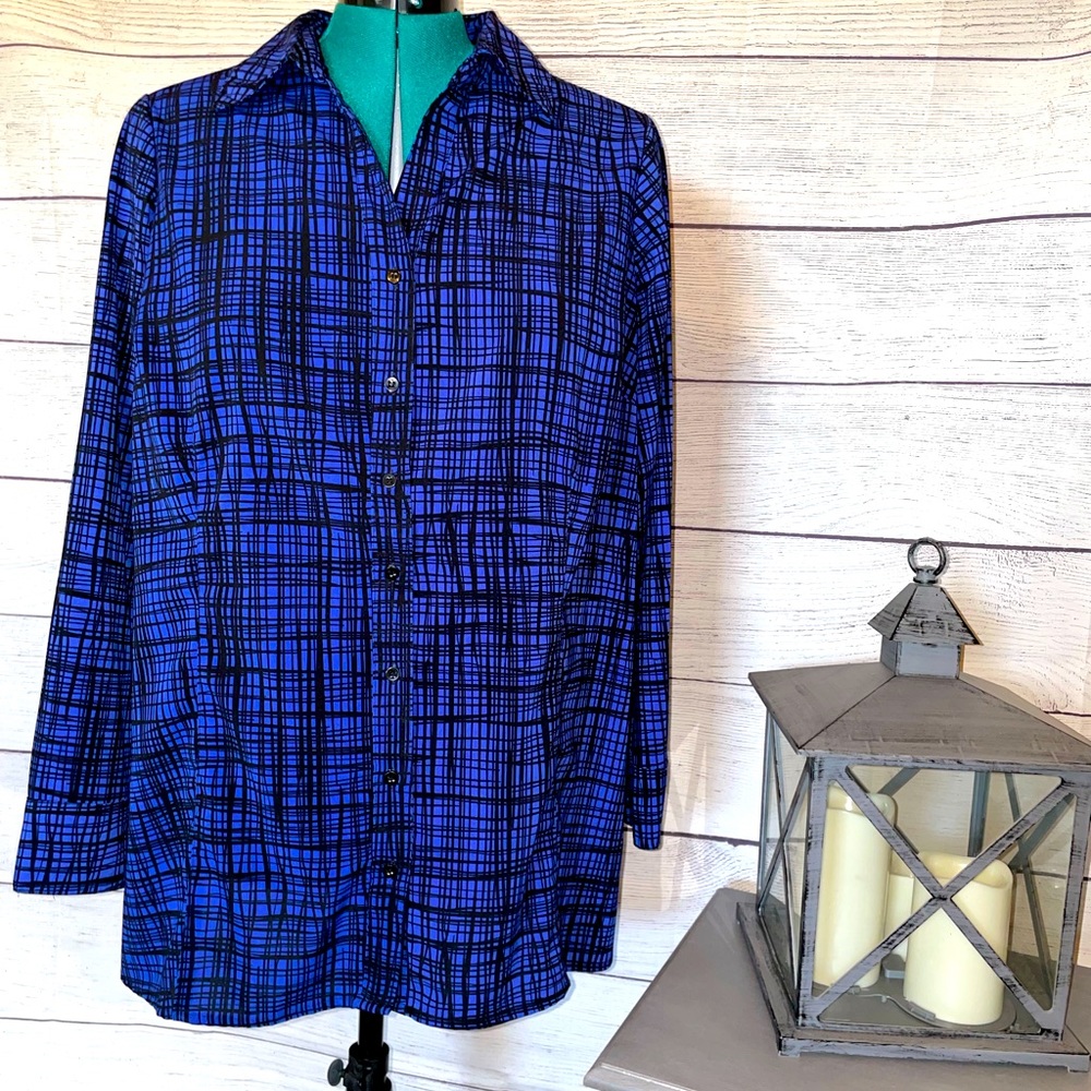 Blue and Black button down top
